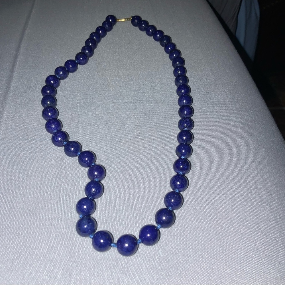 BLUE LAPIS NECKLACE an 14K yellow gold clasp.  18 inches.